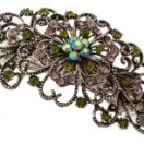 908425538 Заколка автомат Колокольчик розовый на зеленом цветке