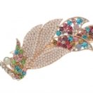 1808286939 Заколка автомат Павлин  из жемчуга на стразовой цветной полосе