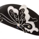 ТЕ 234792 Заколка автомат" Черная бабочка на белом фоне"  Длина 9 см.