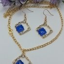WW ЗЛ-25/15-СЦ Набор "Синий камень в ромбе": Цепочка с кулоном + серьги. Цвет: золото